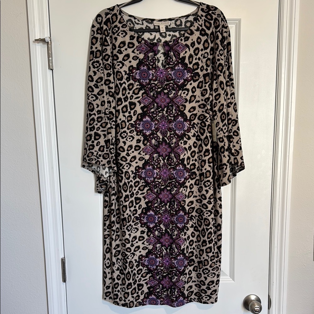 NWT DANA BUCHMAN Leopard Print Dress with Purple Accents XL - Picture 1 of 6